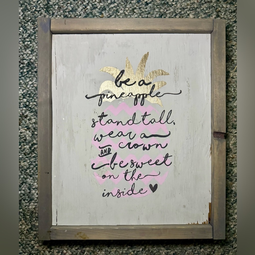 Artisan Gold and Pink Pineapple Wall Art